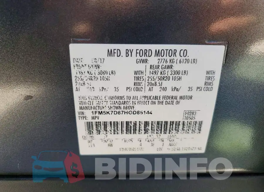 1FM5K7D87HGD85144 Photo# 14