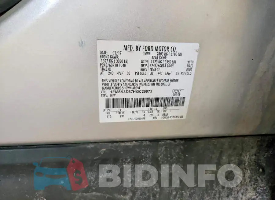 1FM5K8D87HGC26873 Photo# 13