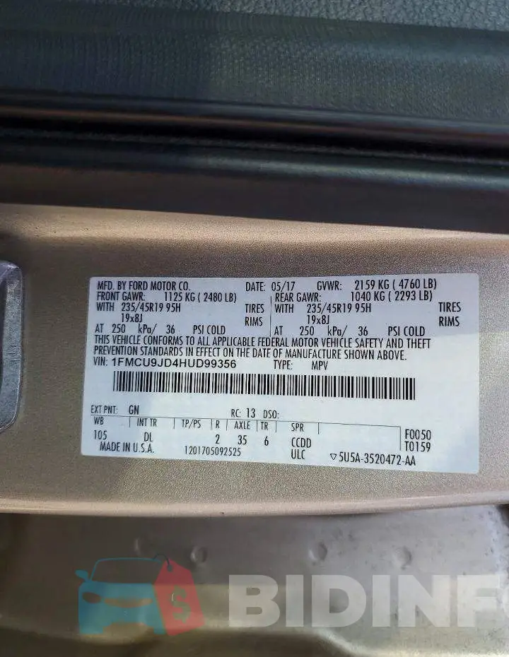 1FMCU9JD4HUD99356 Photo# 13