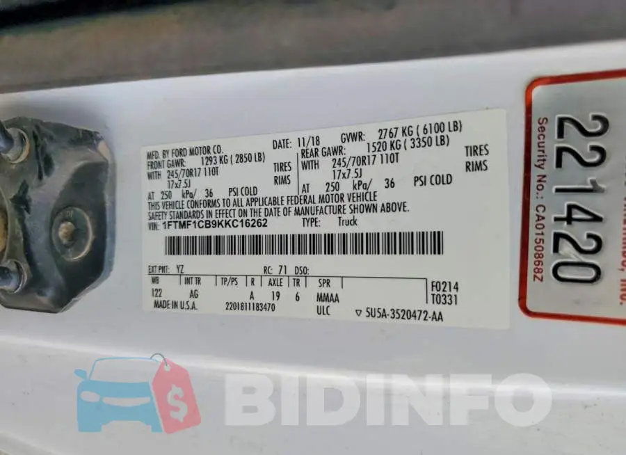 1FTMF1CB9KKC16262 Photo# 12