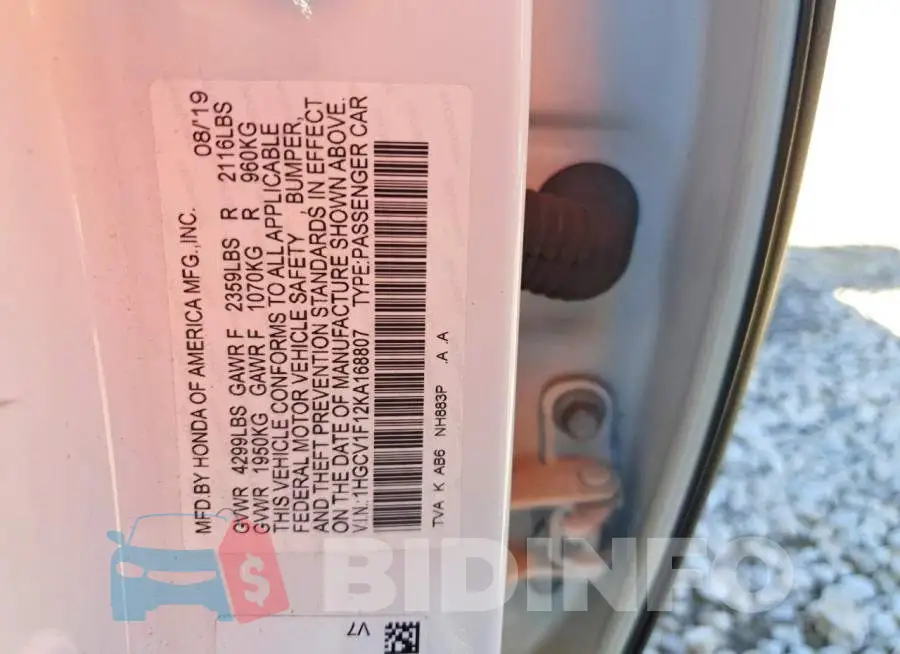 1HGCV1F12KA168807 Photo# 13