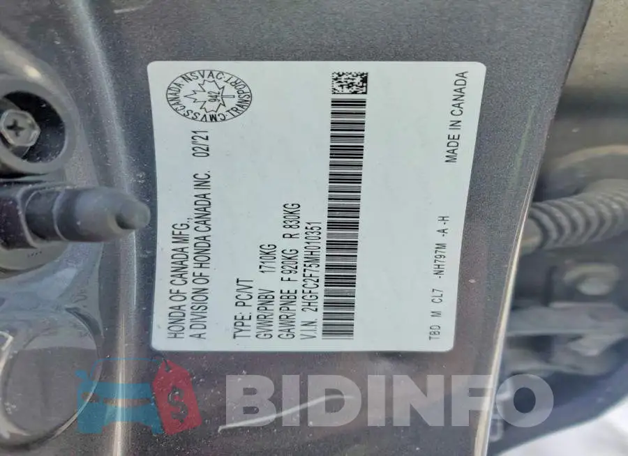 2HGFC2F75MH010351 Photo# 12