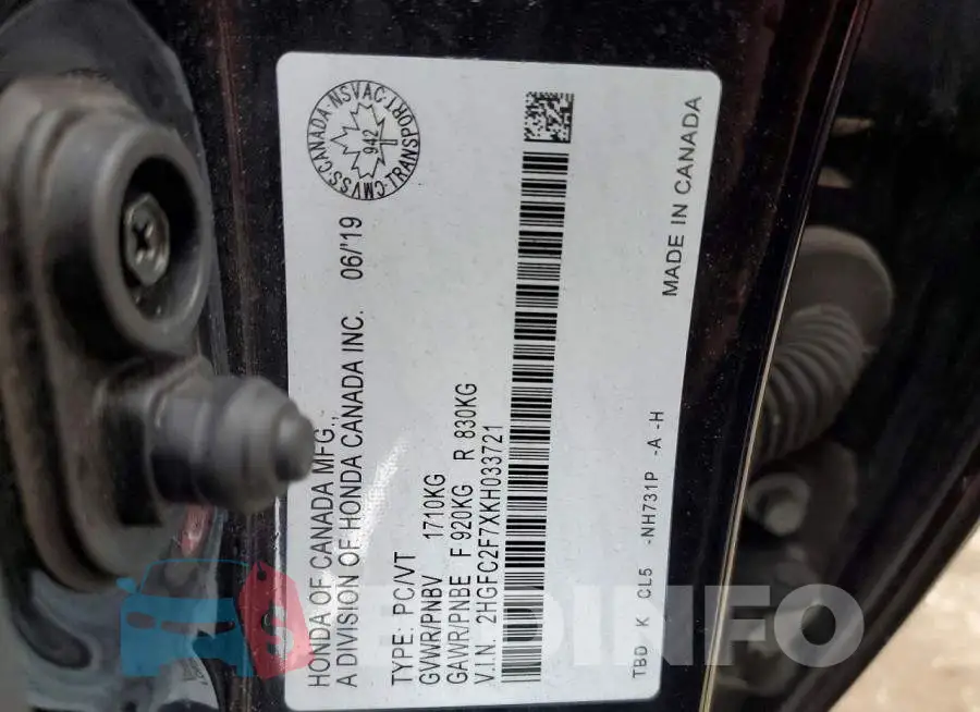 2HGFC2F7XKH033721 Photo# 12