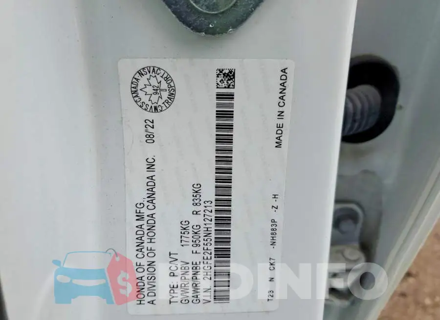 2HGFE2F55NH127213 Photo# 13