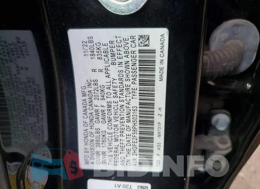 2HGFE2F58PH503163 Photo# 12