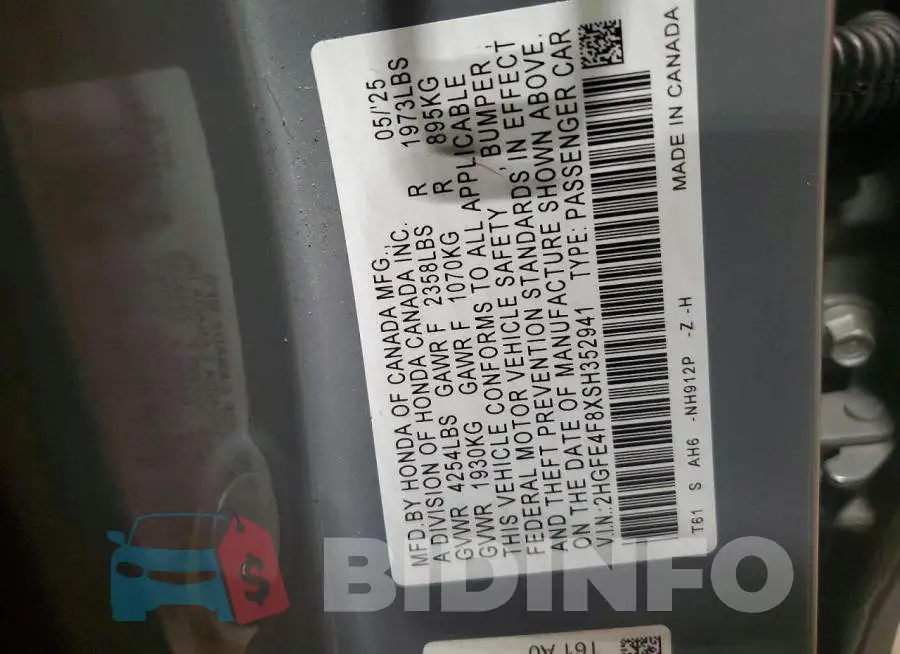 2HGFE4F8XSH352941 Photo# 12