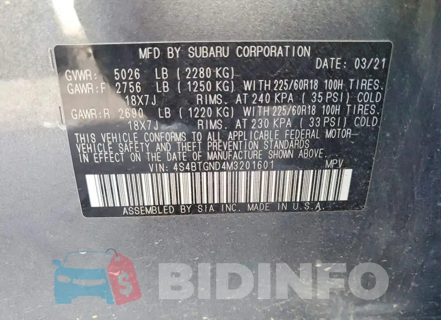 4S4BTGND4M3201601 Photo# 12