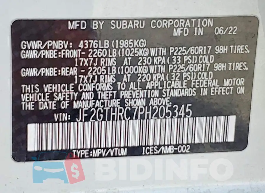 JF2GTHRC7PH205345 Photo# 12
