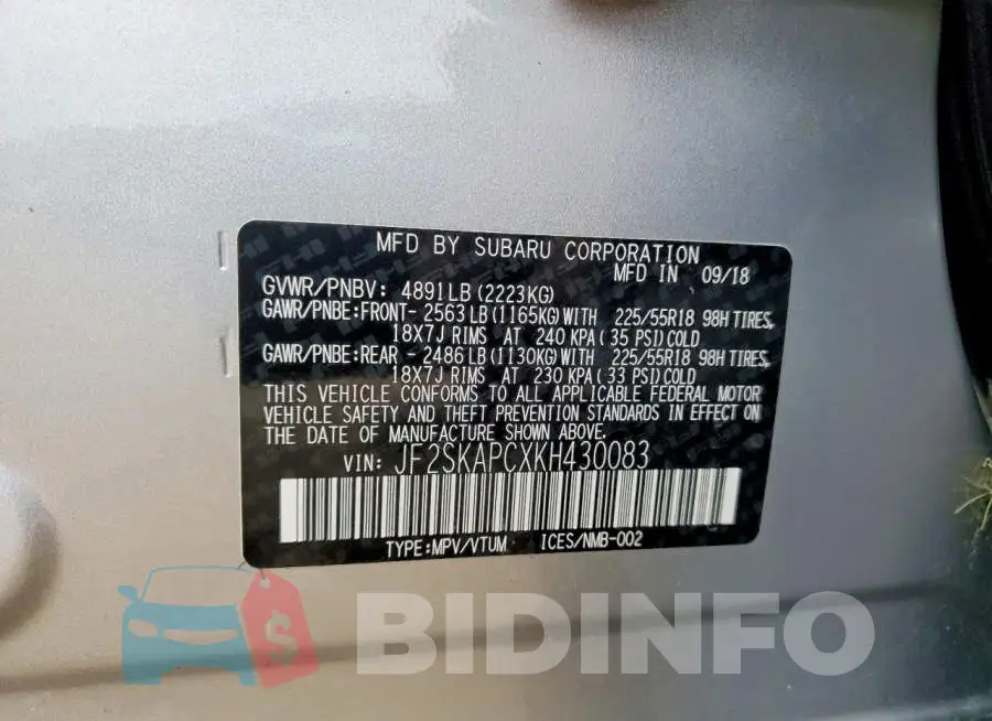 JF2SKAPCXKH430083 Photo# 13