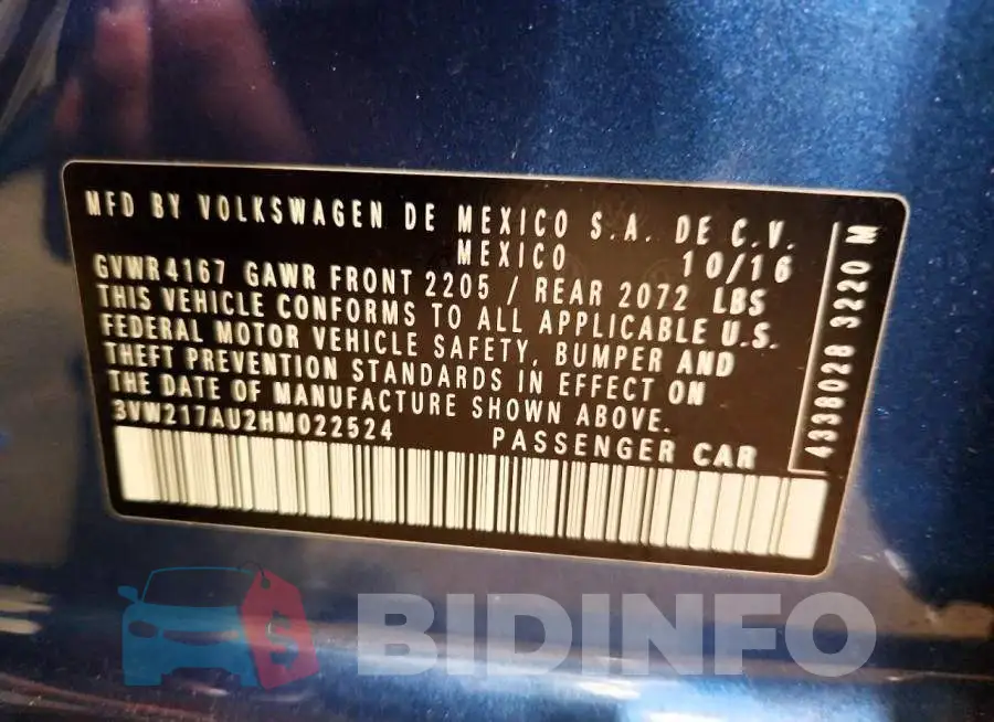 3VW217AU2HM022524 Photo# 12
