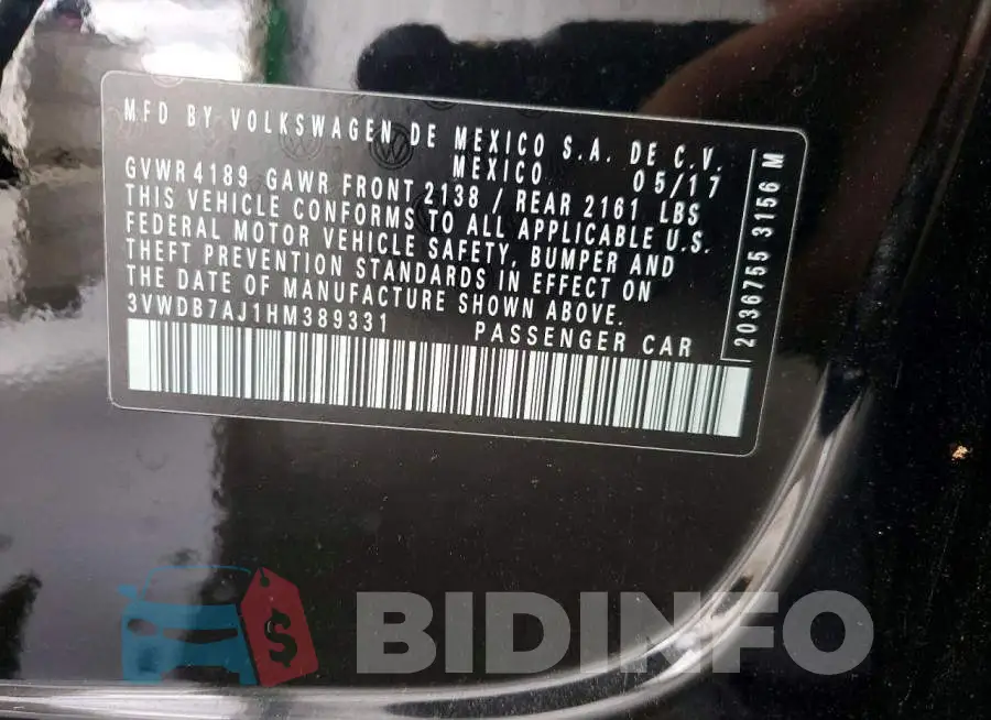 3VWDB7AJ1HM389331 Photo# 12