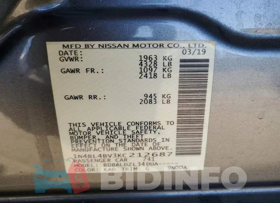 1N4BL4BV3KC212687 Photo# 12