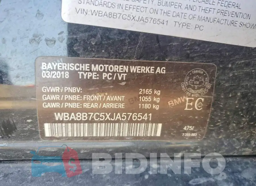 WBA8B7C5XJA576541 Photo# 12