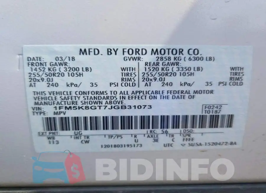 1FM5K8GT7JGB31073 Photo# 12