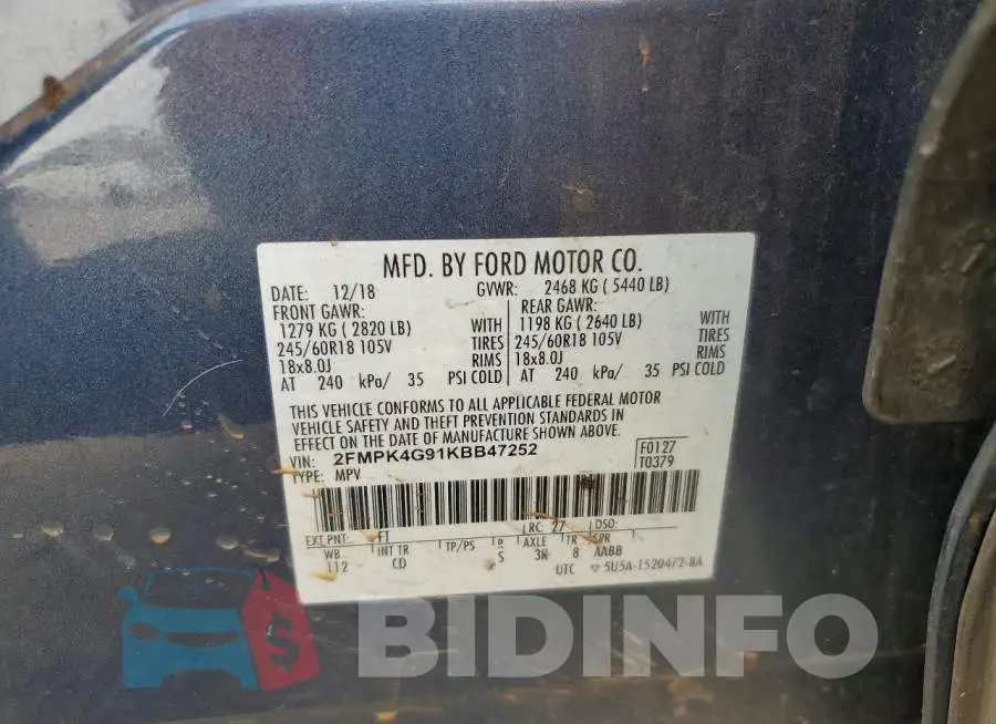 2FMPK4G91KBB47252 Photo# 12