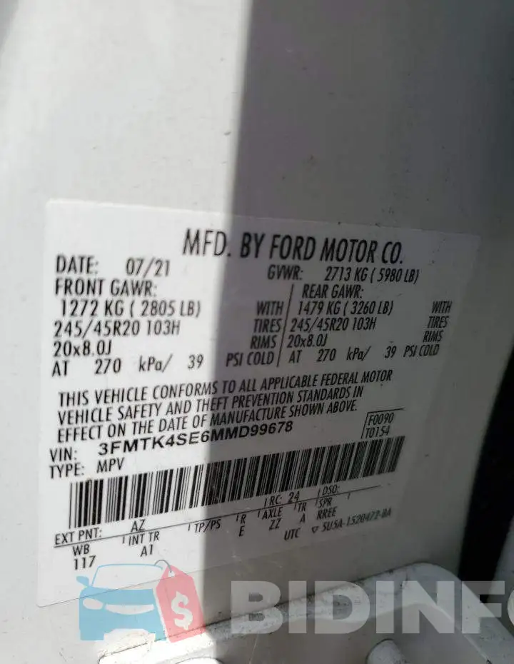 3FMTK4SE6MMD99678 Photo# 13