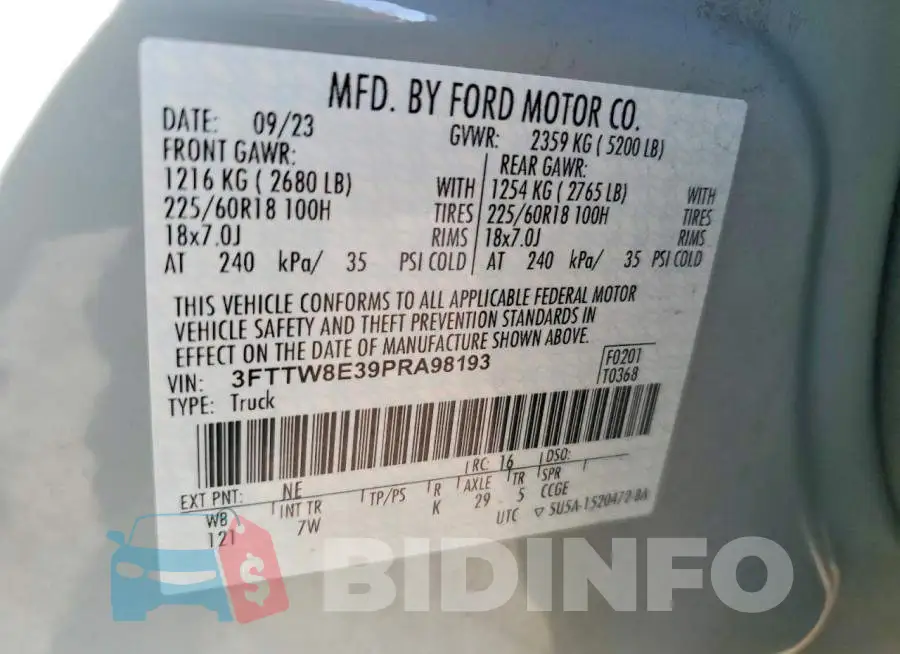 3FTTW8E39PRA98193 Photo# 13