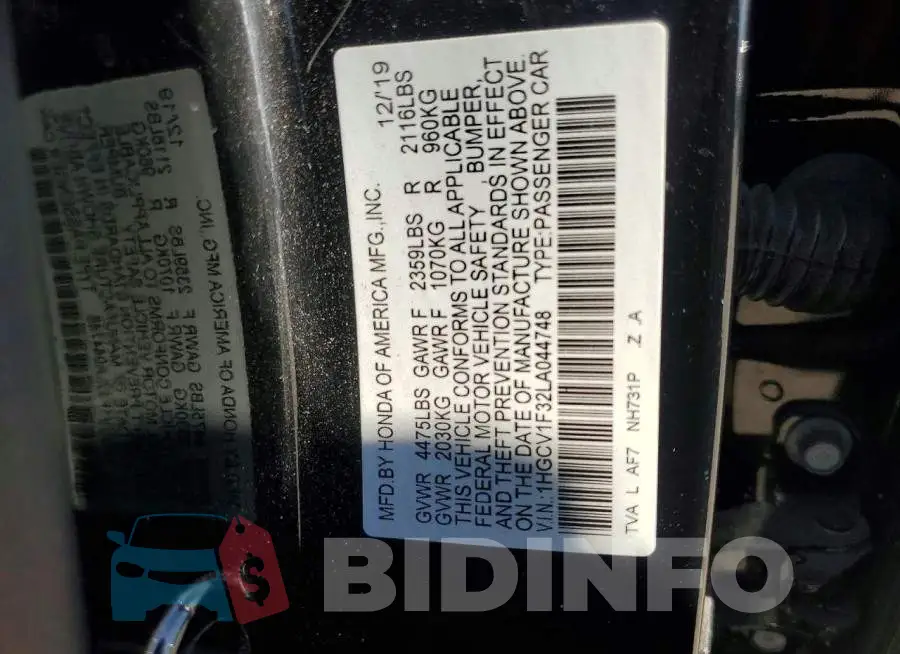 1HGCV1F32LA044748 Photo# 12