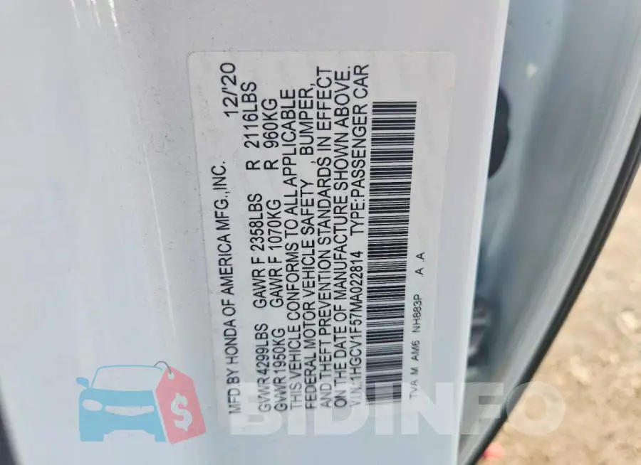 1HGCV1F57MA022814 Photo# 12