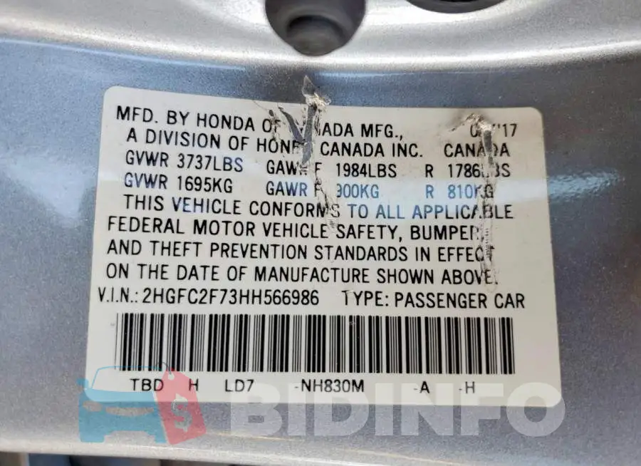 2HGFC2F73HH566986 Photo# 12