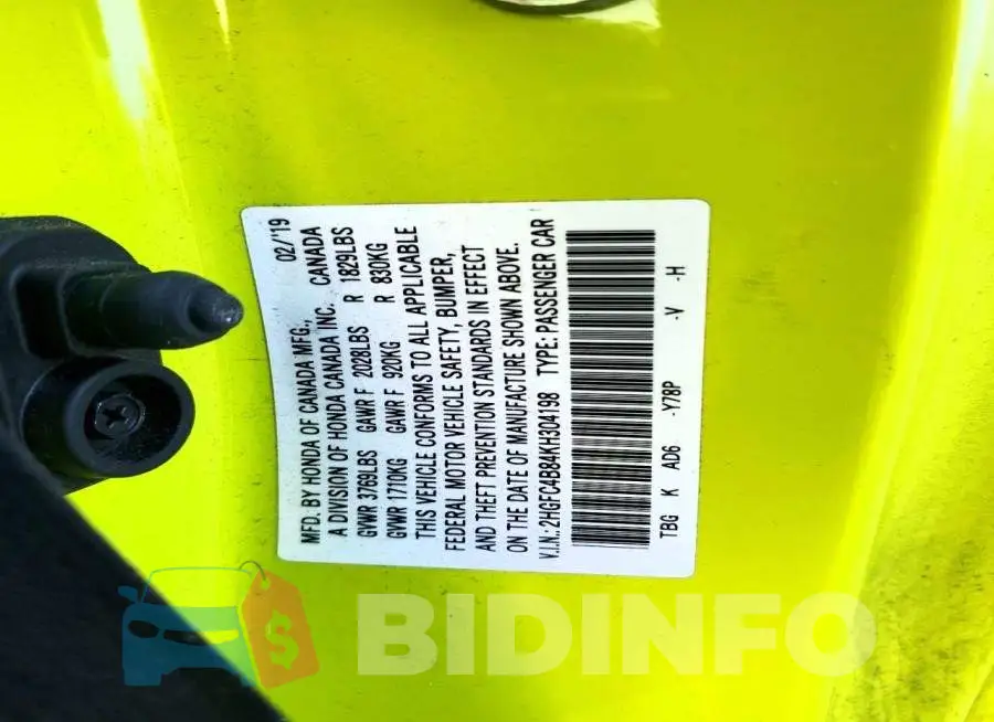 2HGFC4B84KH304198 Photo# 12