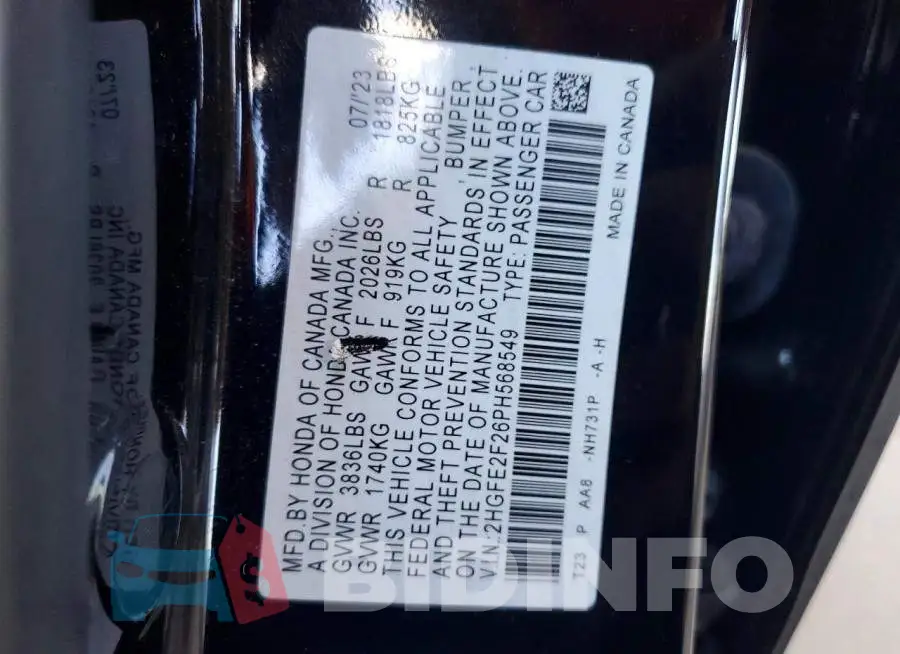 2HGFE2F26PH568549 Photo# 12