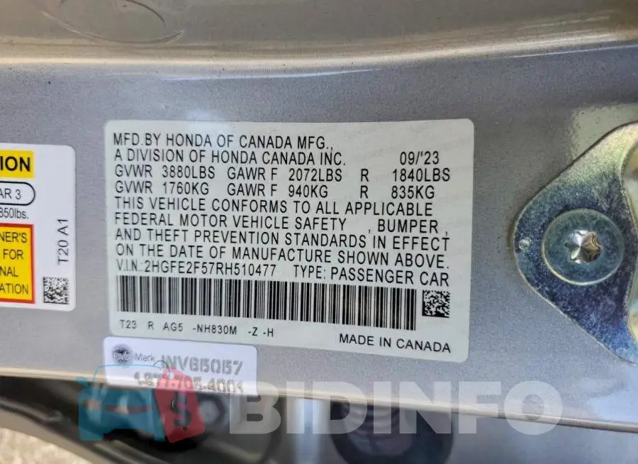 2HGFE2F57RH510477 Photo# 13