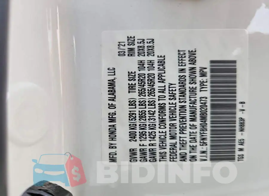 5FNYF8H04MB020473 Photo# 13
