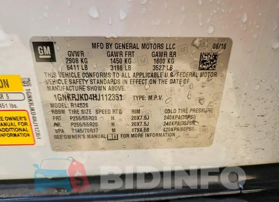 1GNKRJKD4HJ112351 Photo# 14