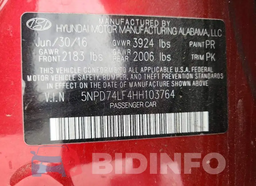 5NPD74LF4HH103764 Photo# 13