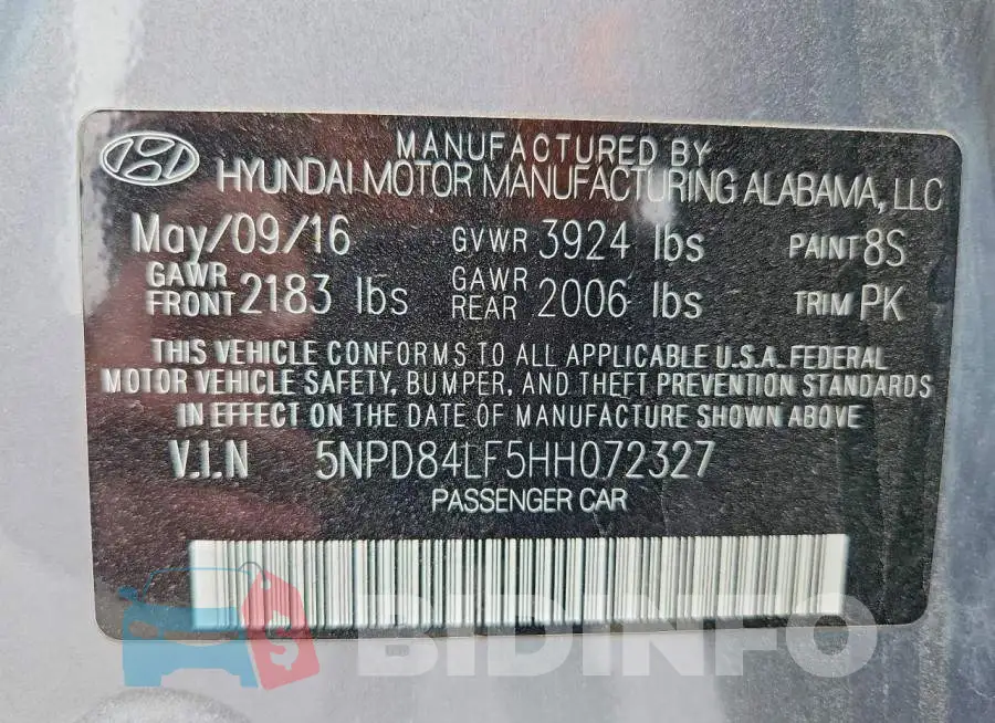 5NPD84LF5HH072327 Photo# 12