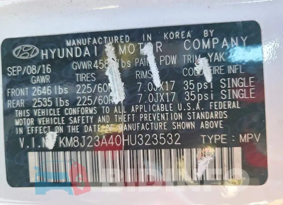 KM8J23A40HU323532 Photo# 14
