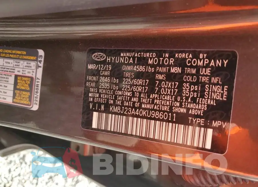 KM8J23A40KU986011 Photo# 13