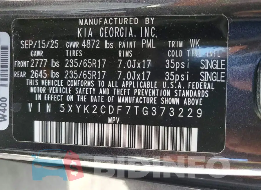 5XYK2CDF7TG373229 Photo# 13