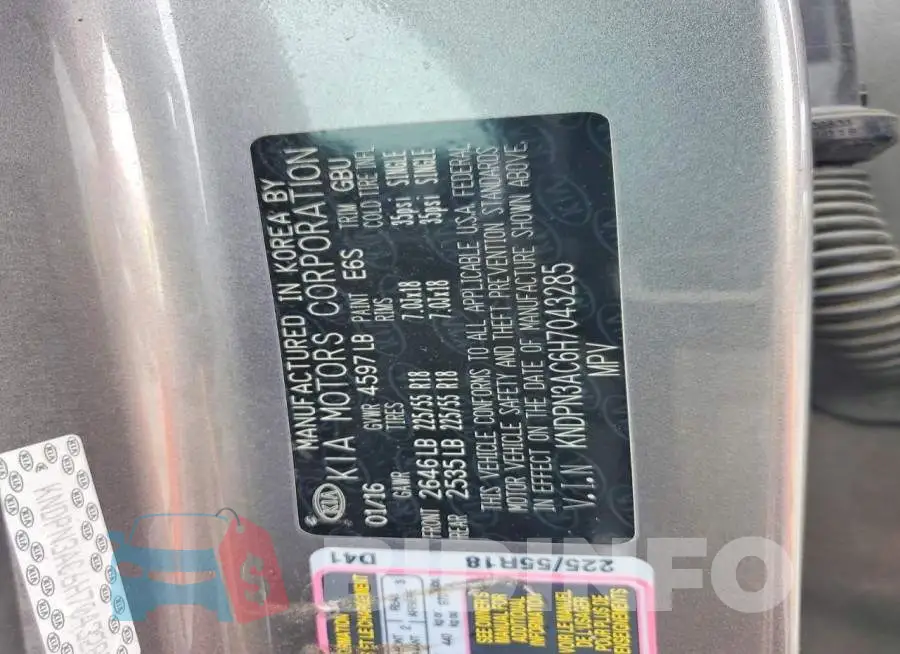 KNDPN3AC6H7043285 Photo# 14