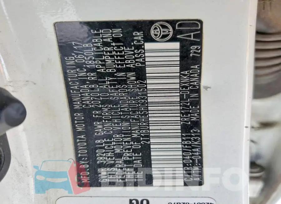 2T1BURHE5HC931502 Photo# 13