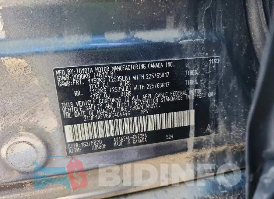 2T3F1RFV8RC404446 Photo# 12
