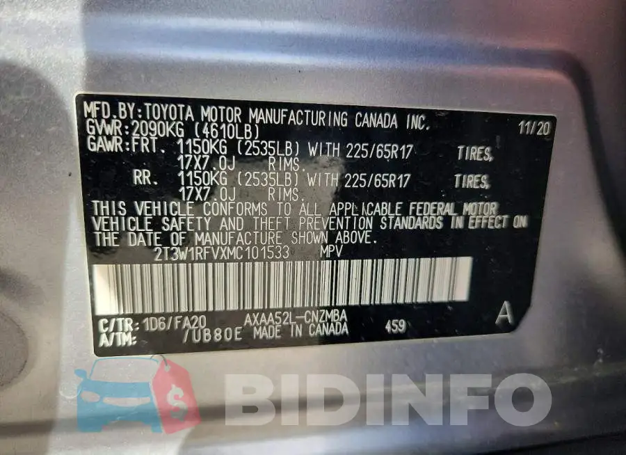 2T3W1RFVXMC101533 Photo# 13