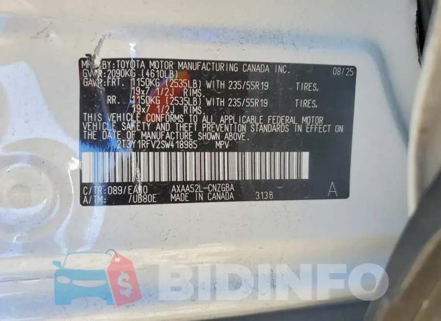 2T3Y1RFV2SW418985 Photo# 13