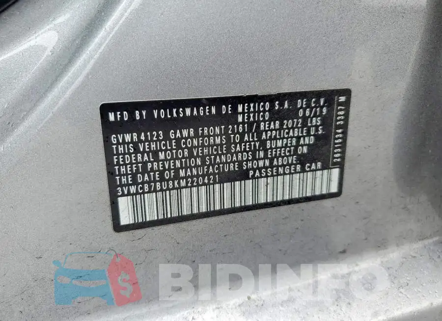 3VWCB7BU8KM220421 Photo# 13