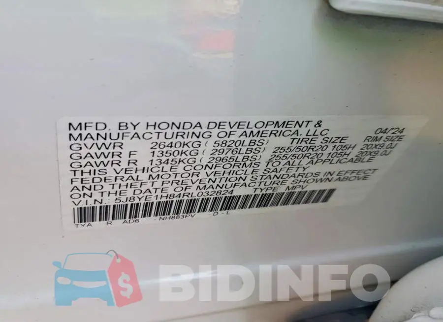 5J8YE1H84RL032824 Photo# 13
