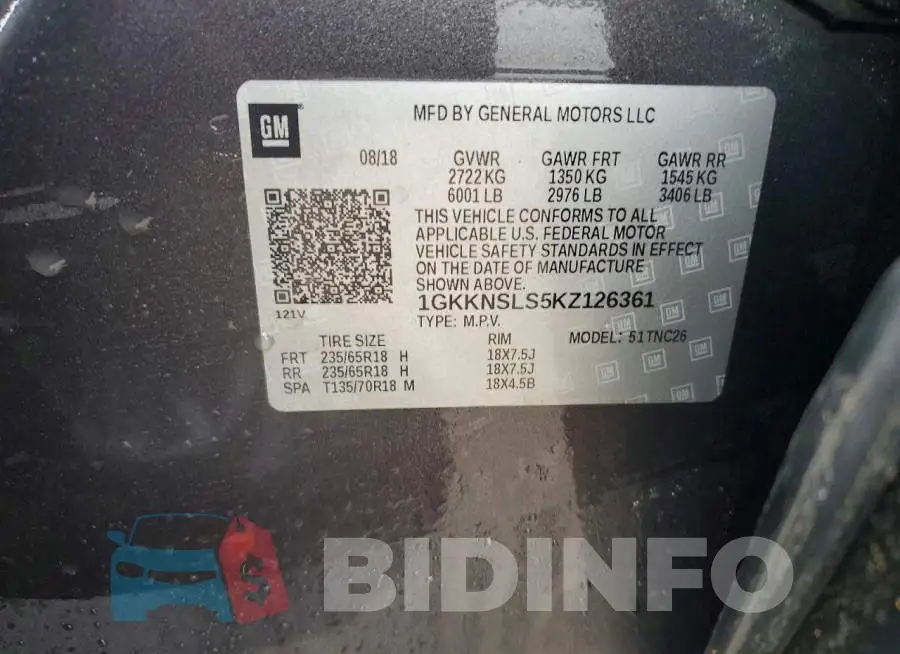 1GKKNSLS5KZ126361 Photo# 13