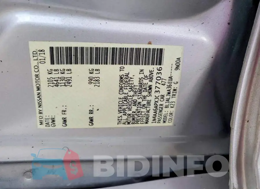1N4AA6APXJC377036 Photo# 12