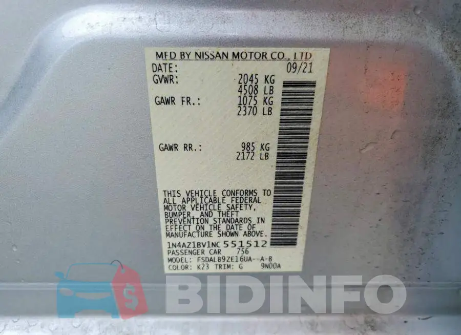 1N4AZ1BV1NC551512 Photo# 12