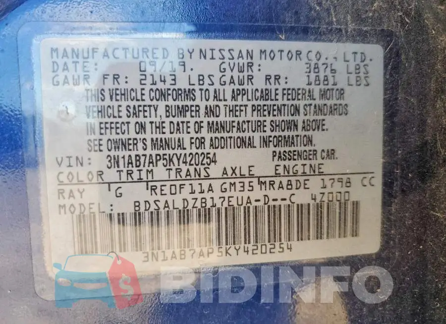 3N1AB7AP5KY420254 Photo# 12