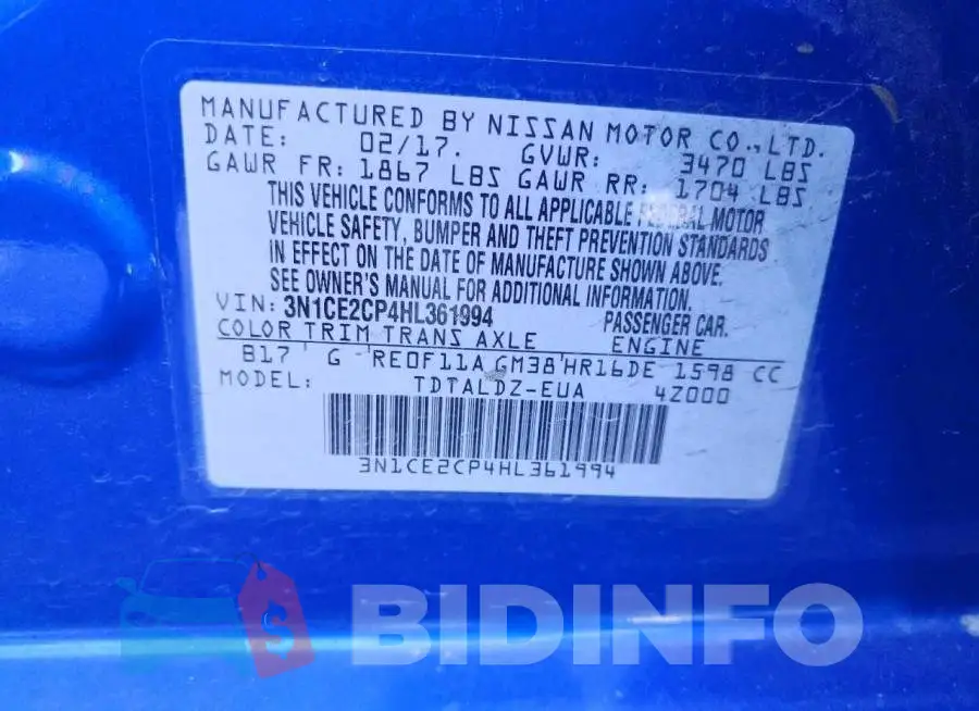 3N1CE2CP4HL361994 Photo# 13