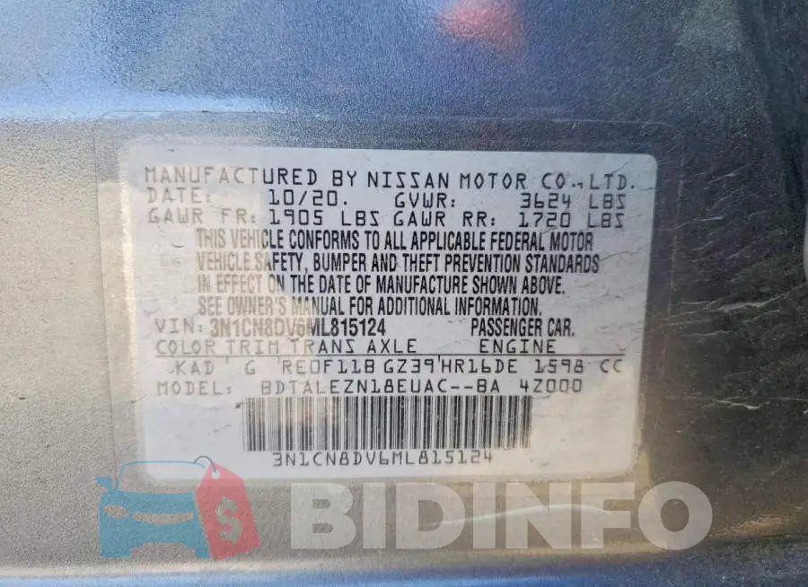 3N1CN8DV6ML815124 Photo# 13