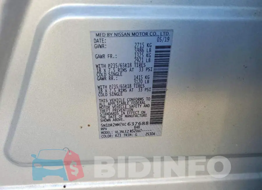 5N1DR2MM7KC637688 Photo# 13