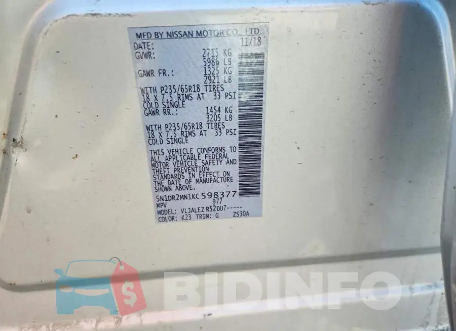 5N1DR2MN1KC598377 Photo# 12