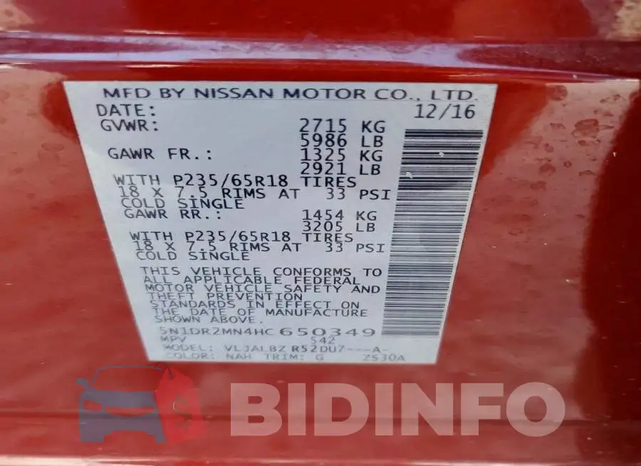 5N1DR2MN4HC650349 Photo# 13